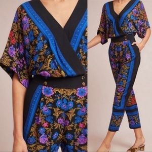 Ett Twa Anthropologie Scarf Print Floral Jumpsuit Size 0